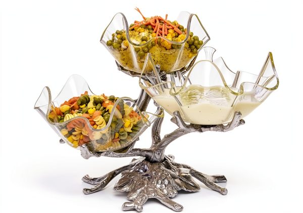 Arthur Court 3 Tier Serving Tray Aluminum Grape Design-5