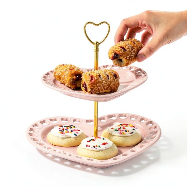 Paris Hilton Heart-Shaped 2-Tier Ceramic Serving Tray Pink-1