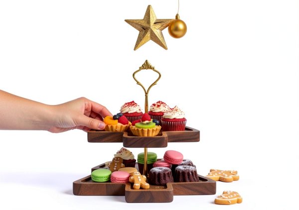Bohodiy Christmas Tree Tiered Tray Wood Acacia-2