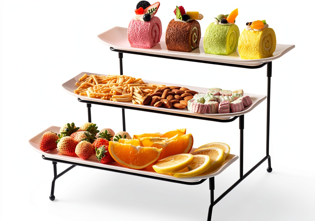 MEYREMUI White Tiered Serving Tray on a kitchen table