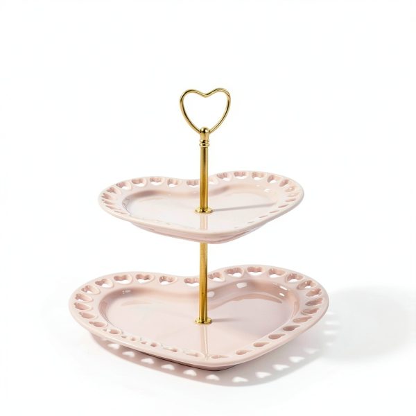 Paris Hilton Heart-Shaped 2-Tier Ceramic Serving Tray Pink-3