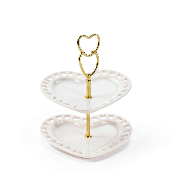 Paris Hilton Heart-Shaped 2-Tier Ceramic Serving Tray Pink-4