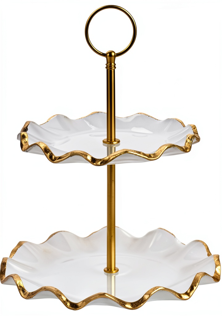 Gold tiered serving tray on a kitchen table