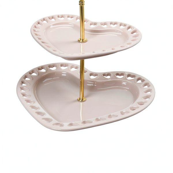 Paris Hilton Heart-Shaped 2-Tier Ceramic Serving Tray Pink-5