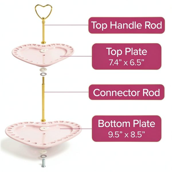 Paris Hilton Heart-Shaped 2-Tier Ceramic Serving Tray Pink-6