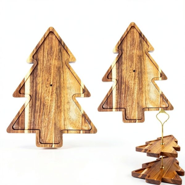 Bohodiy Christmas Tree Tiered Tray Wood Acacia-1