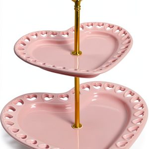 Paris Hilton Heart-Shaped 2-Tier Ceramic Serving Tray Pink-0