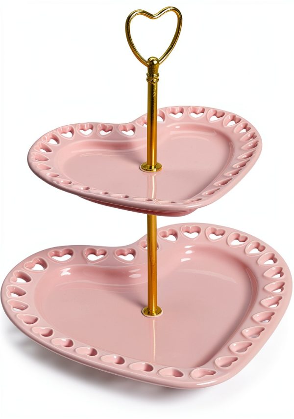 Paris Hilton Heart-Shaped 2-Tier Ceramic Serving Tray Pink-0