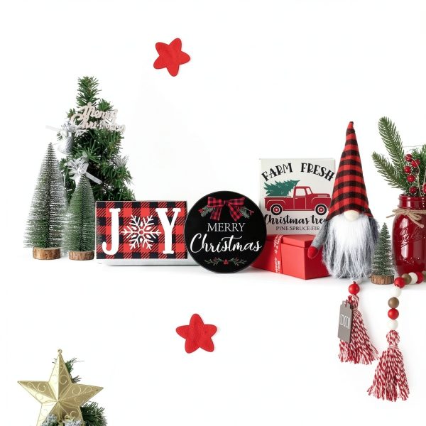 NEWLIGHTURE Christmas Tiered Tray Décor Set-5
