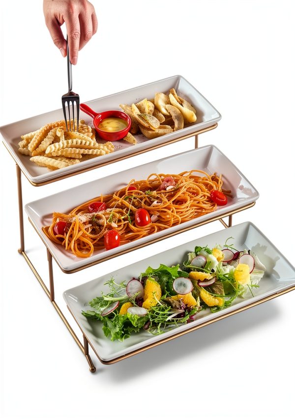 YHOSSEUN 3 Tier Ceramic Serving Tray Gold Stand for Elegant-7