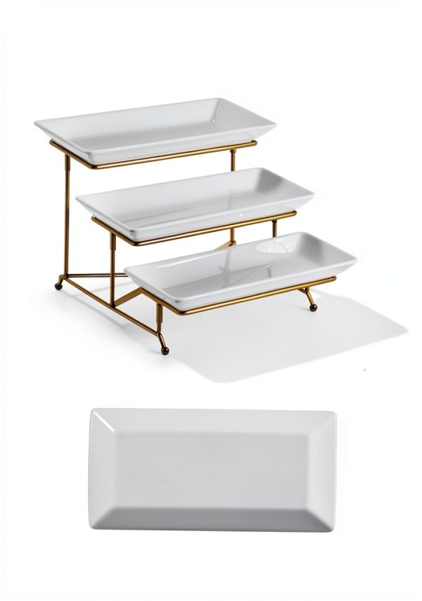 Lauchuh Gold 3 Tier Porcelain Serving Tray-2