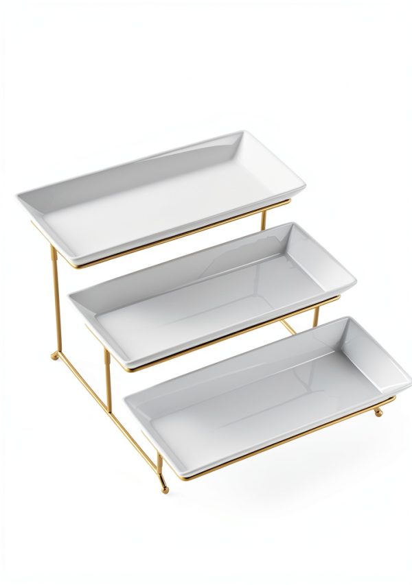 YHOSSEUN 3 Tier Ceramic Serving Tray Gold Stand for Elegant-3