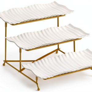 Lauchuh Gold 3 Tier Porcelain Serving Tray-0