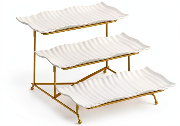 Lauchuh Gold 3 Tier Porcelain Serving Tray-0