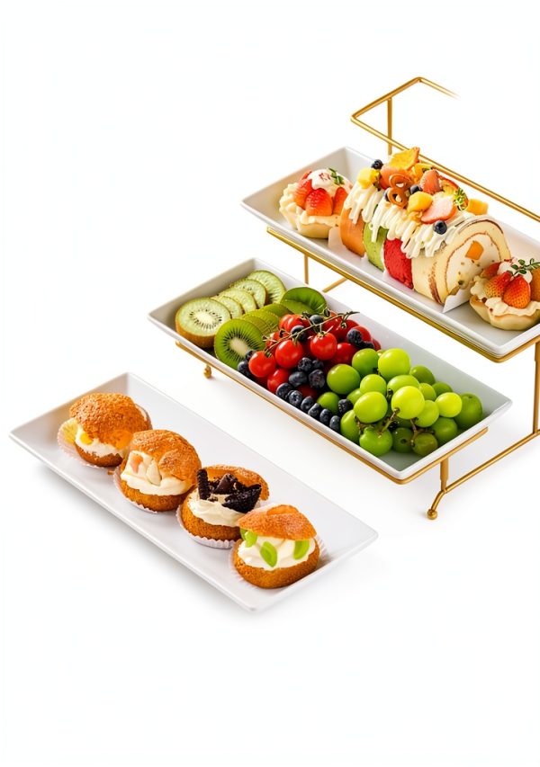 YHOSSEUN 3 Tier Ceramic Serving Tray Gold Stand for Elegant-4