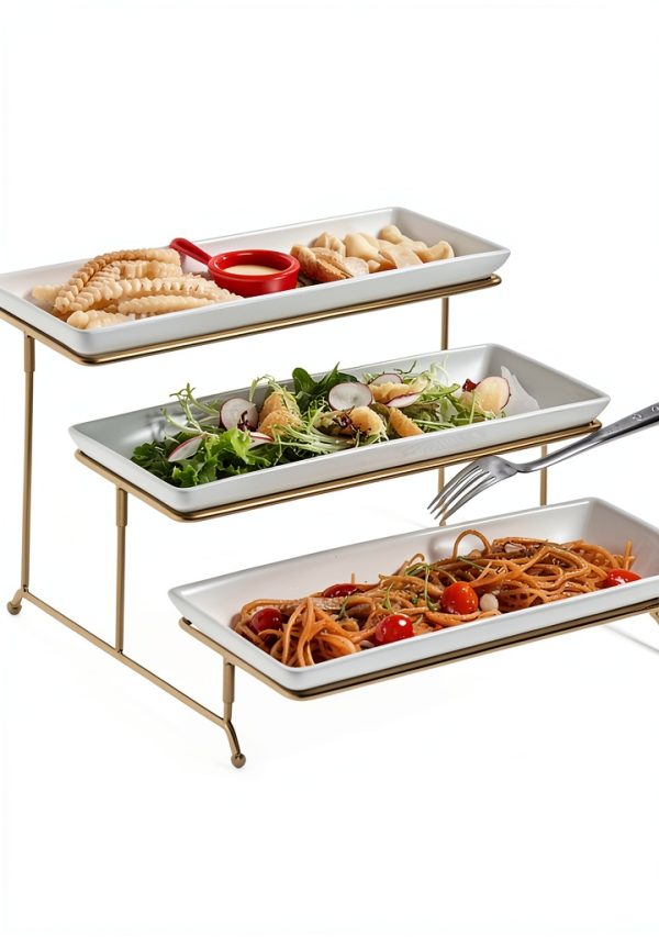 YHOSSEUN 3 Tier Ceramic Serving Tray Gold Stand for Elegant-6