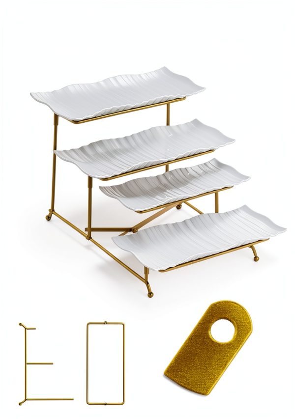 Lauchuh Gold 3 Tier Porcelain Serving Tray-1