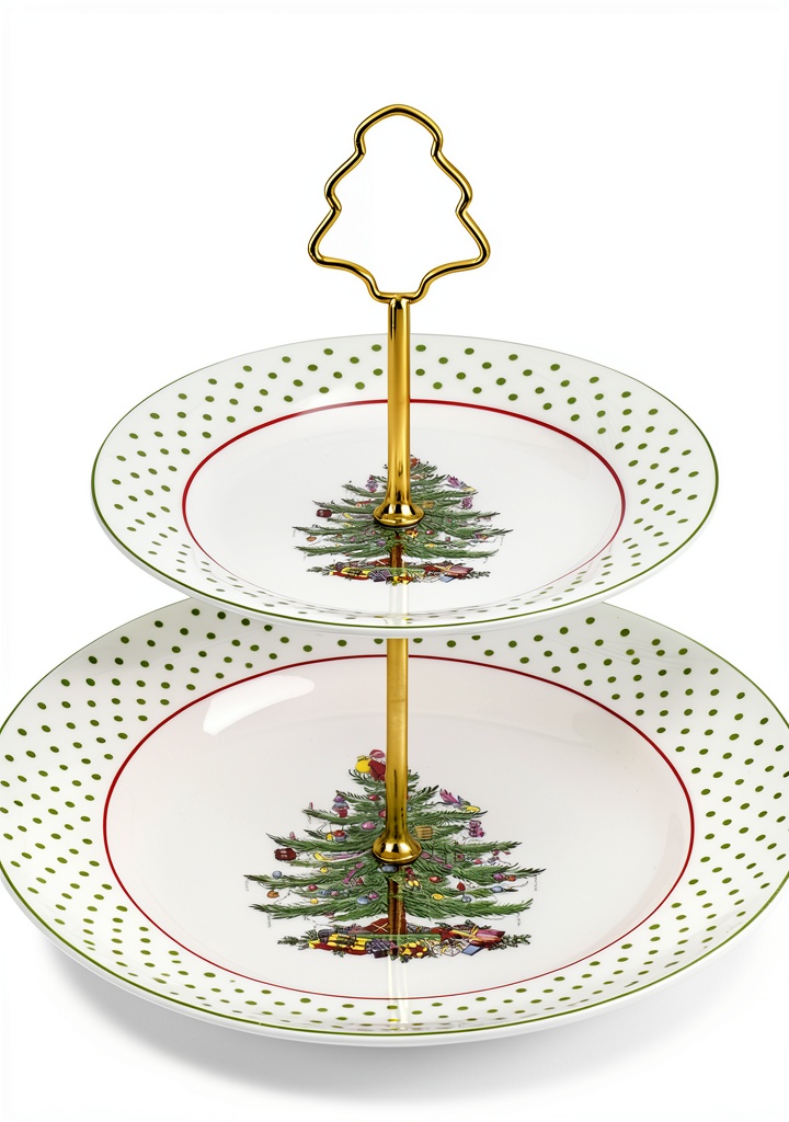 Spode Tiered Tray with festive holiday decorations