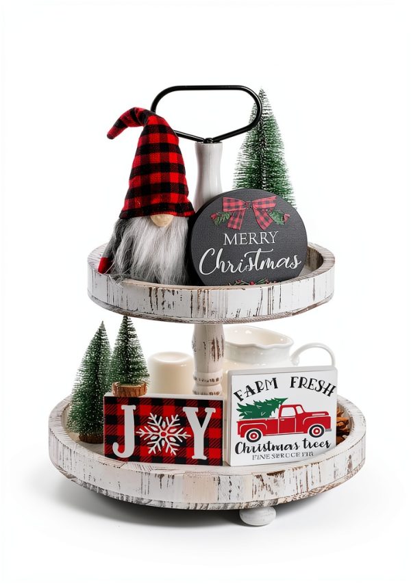 NEWLIGHTURE Christmas Tiered Tray Décor Set-4