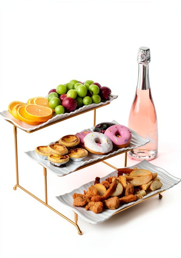 Lauchuh Gold 3 Tier Porcelain Serving Tray-5