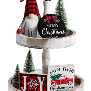 NEWLIGHTURE Christmas Tiered Tray Décor Set-0