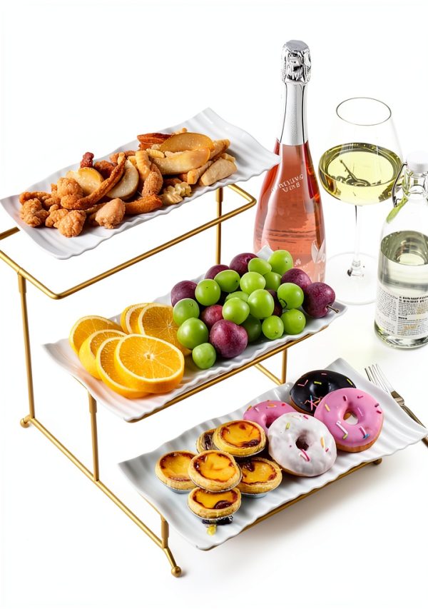 Lauchuh Gold 3 Tier Porcelain Serving Tray-6