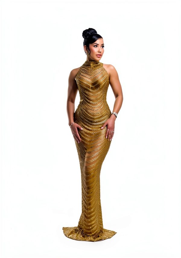 Dedysler Maternity Photography Gown Sleeveless Sexy Shiny Rhinestone Photoshoot Dress for Baby Shower-6