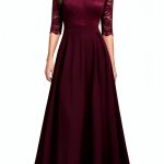 Women's V Neck Lace Vintage Formal Bridesmaid Wedding Long Dress-0