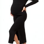 OUGES Womens 2025 Fall Maternity Dress Long Sleeve Crewneck Side Slit Midi Dress Bodycon Knit Sweater Dress-0