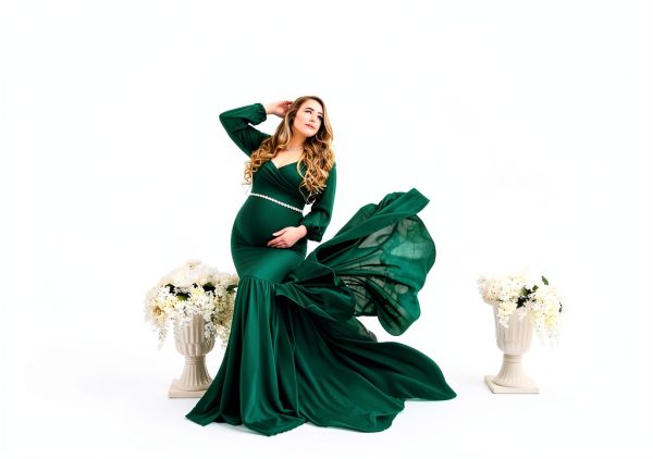 Saslax Long Chiffon Sleeve Tired Mermaid Maternity Dress for Photoshoot Photography Baby Shower-1