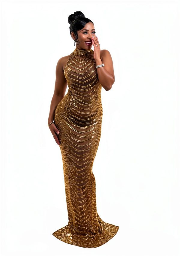 Dedysler Maternity Photography Gown Sleeveless Sexy Shiny Rhinestone Photoshoot Dress for Baby Shower-4