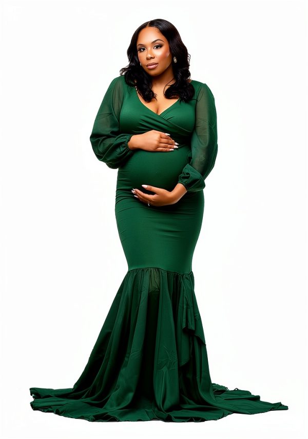 Saslax Long Chiffon Sleeve Tired Mermaid Maternity Dress for Photoshoot Photography Baby Shower-5
