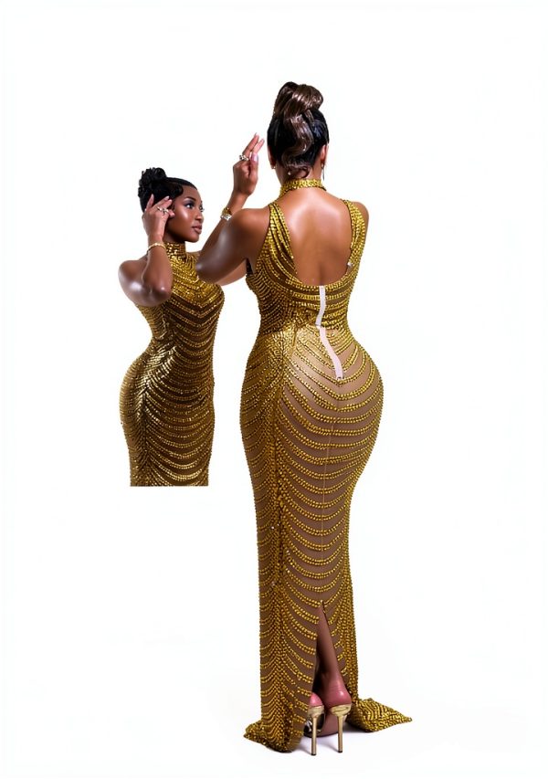 Dedysler Maternity Photography Gown Sleeveless Sexy Shiny Rhinestone Photoshoot Dress for Baby Shower-5