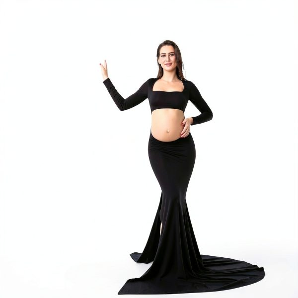 Bhome Maternity Dress Cut-Out Backless Side Split Maxi Gown for-1