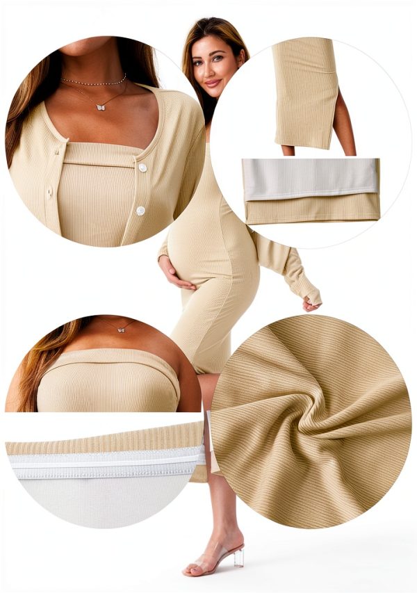 2 Piece Maternity Dress Cardigan Set, Strapless Bodycon Maxi Tube Dresses Long for Baby Shower Photoshoot Formal-3