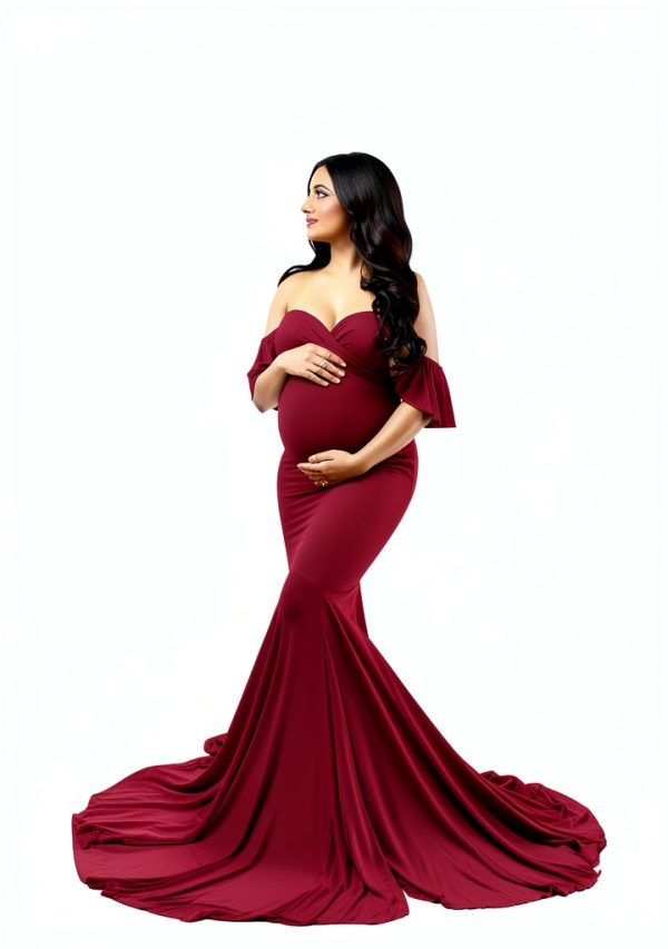 Saslax Off Shoulder Ruffle Sleeve Maternity Maxi Dress for Photoshoot-1