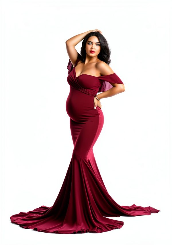 Saslax Off Shoulder Ruffle Sleeve Maternity Maxi Dress for Photoshoot-7