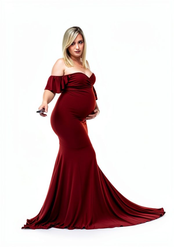 Saslax Off Shoulder Ruffle Sleeve Maternity Maxi Dress for Photoshoot-3