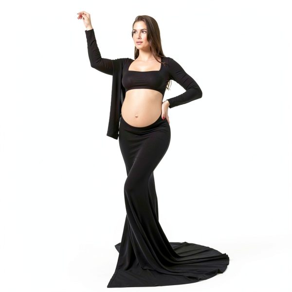 Bhome Maternity Dress Cut-Out Backless Side Split Maxi Gown for-4