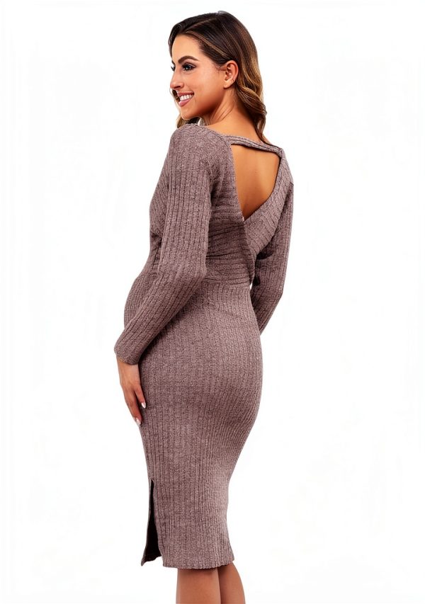 Wrap V Neck Maternity Sweater Dress Rib Knit Batwing Open Back Slit-1