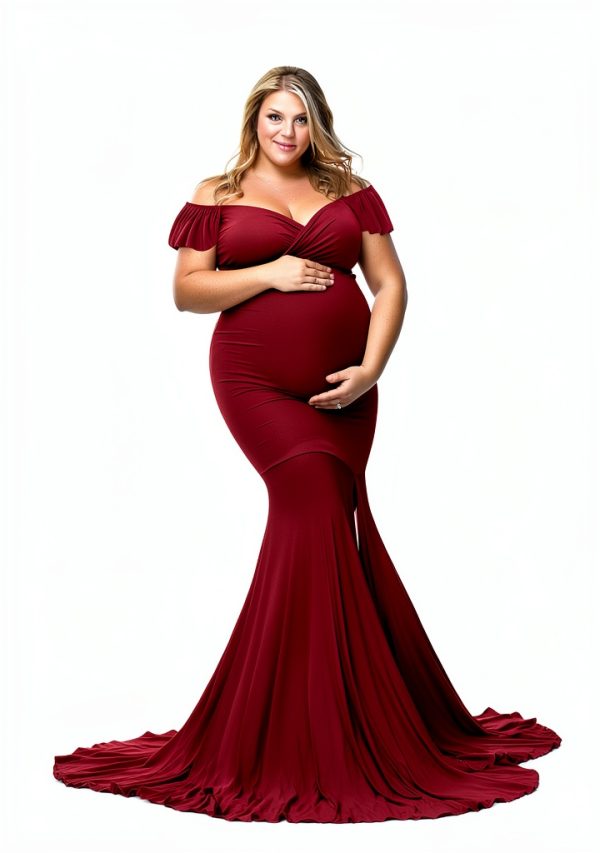 Saslax Off Shoulder Ruffle Sleeve Maternity Maxi Dress for Photoshoot-2