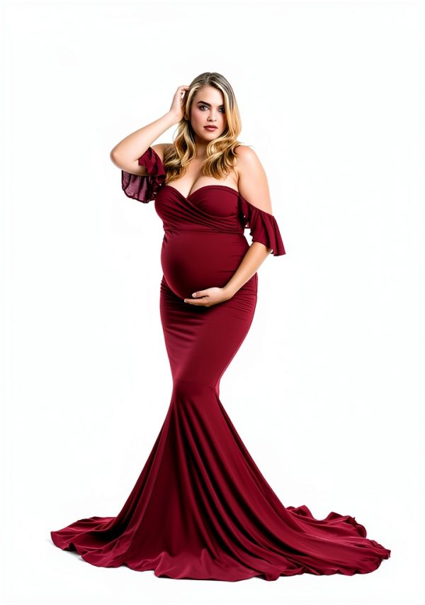 Saslax Off Shoulder Ruffle Sleeve Maternity Maxi Dress for Photoshoot-4