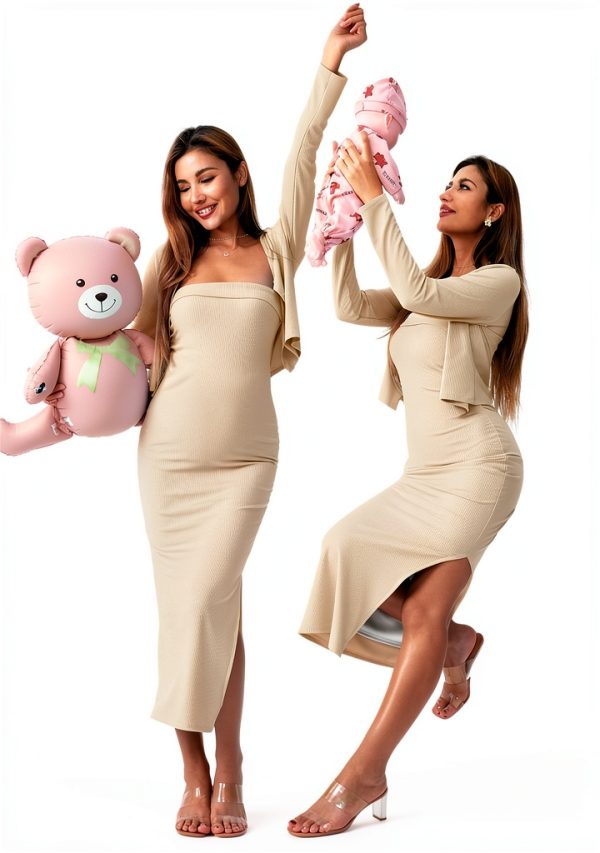 2 Piece Maternity Dress Cardigan Set, Strapless Bodycon Maxi Tube Dresses Long for Baby Shower Photoshoot Formal-2