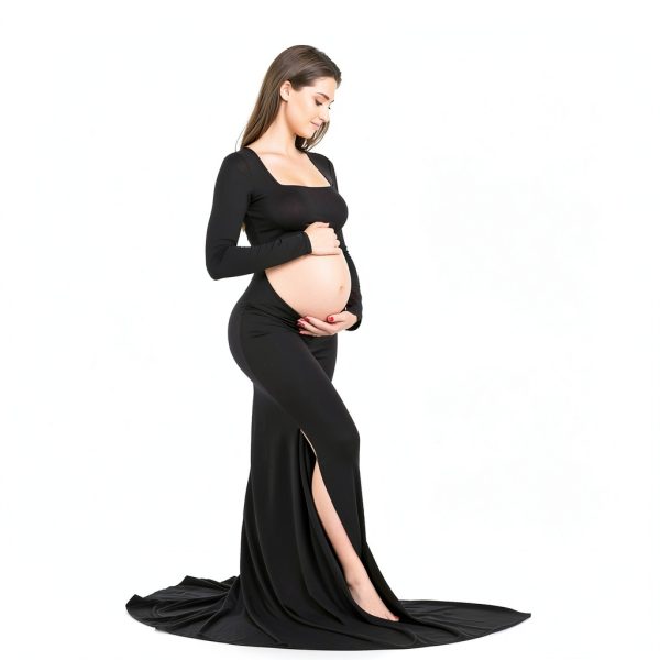 Bhome Maternity Dress Cut-Out Backless Side Split Maxi Gown for-2