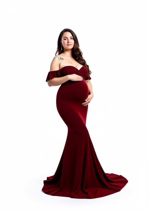 Saslax Off Shoulder Ruffle Sleeve Maternity Maxi Dress for Photoshoot-6