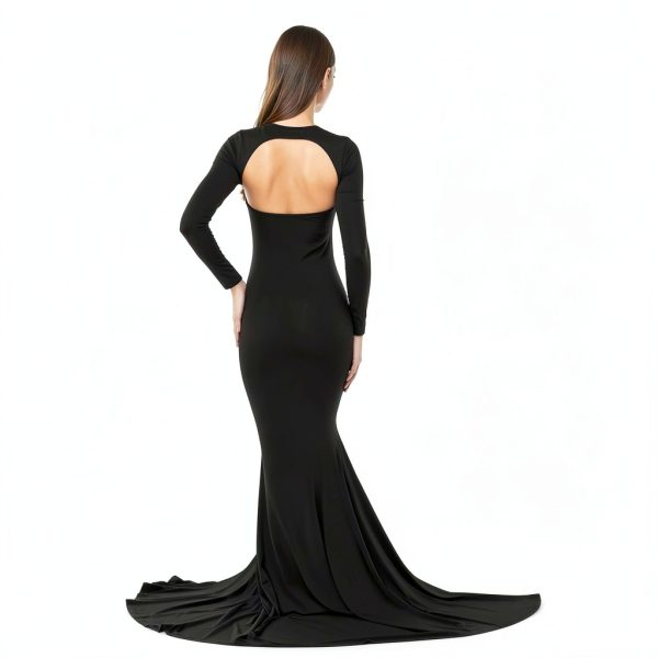 Bhome Maternity Dress Cut-Out Backless Side Split Maxi Gown for-3